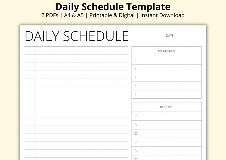 Daily Schedule Template Blank Planner Printable Timeblock Etsy Daily Schedule Template Blank Planner Printable Timeblock Etsy
