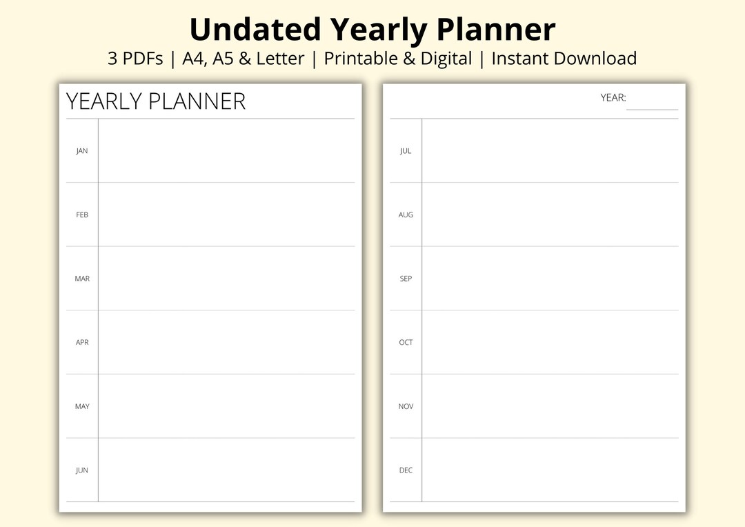 Yearly Planner, Year on Two Pages, Year at a Glance, Yearly Overview ...