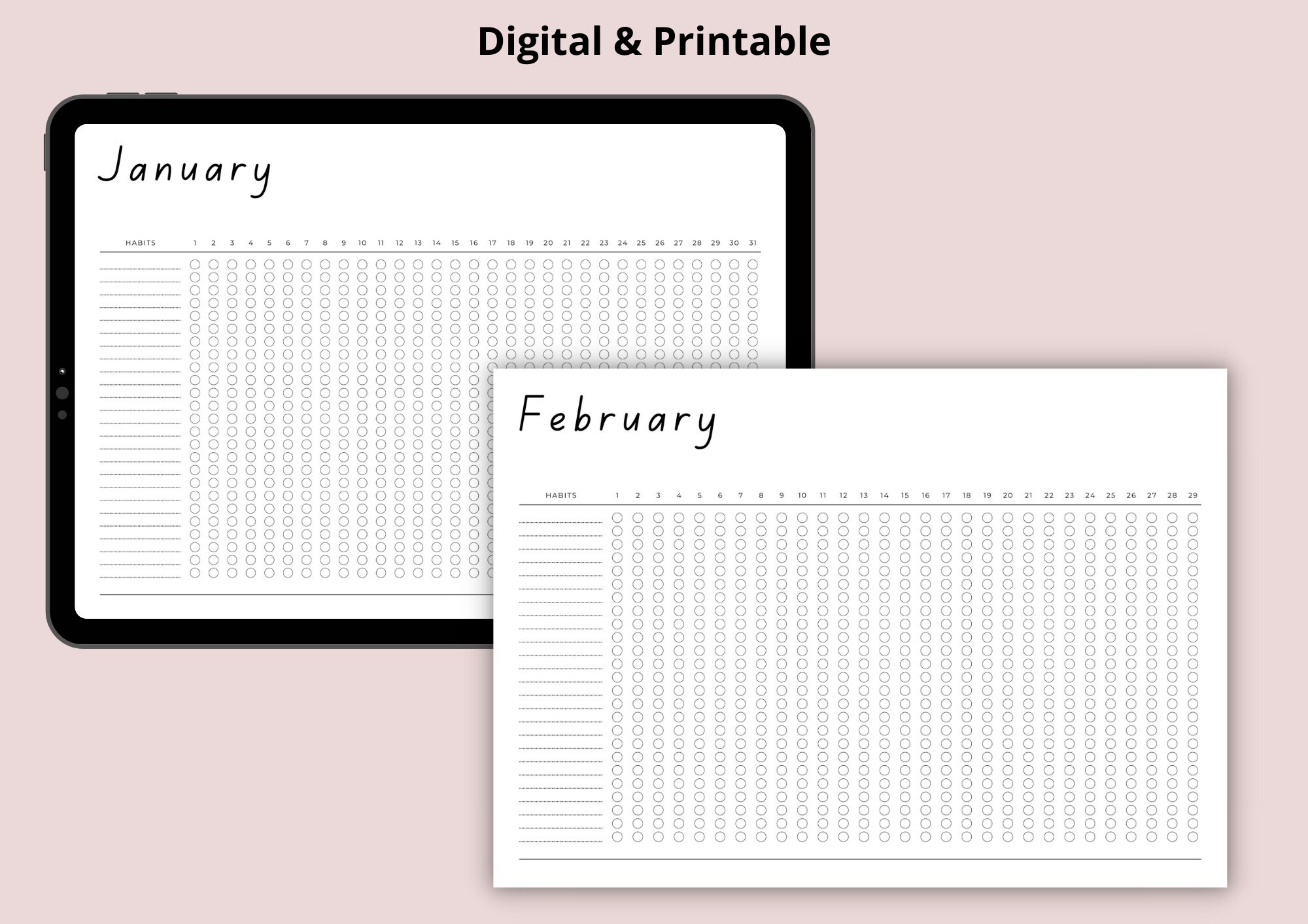 Monthly Habit Tracker, Goal Tracker Template, 30 Day Challenge, 12 ...