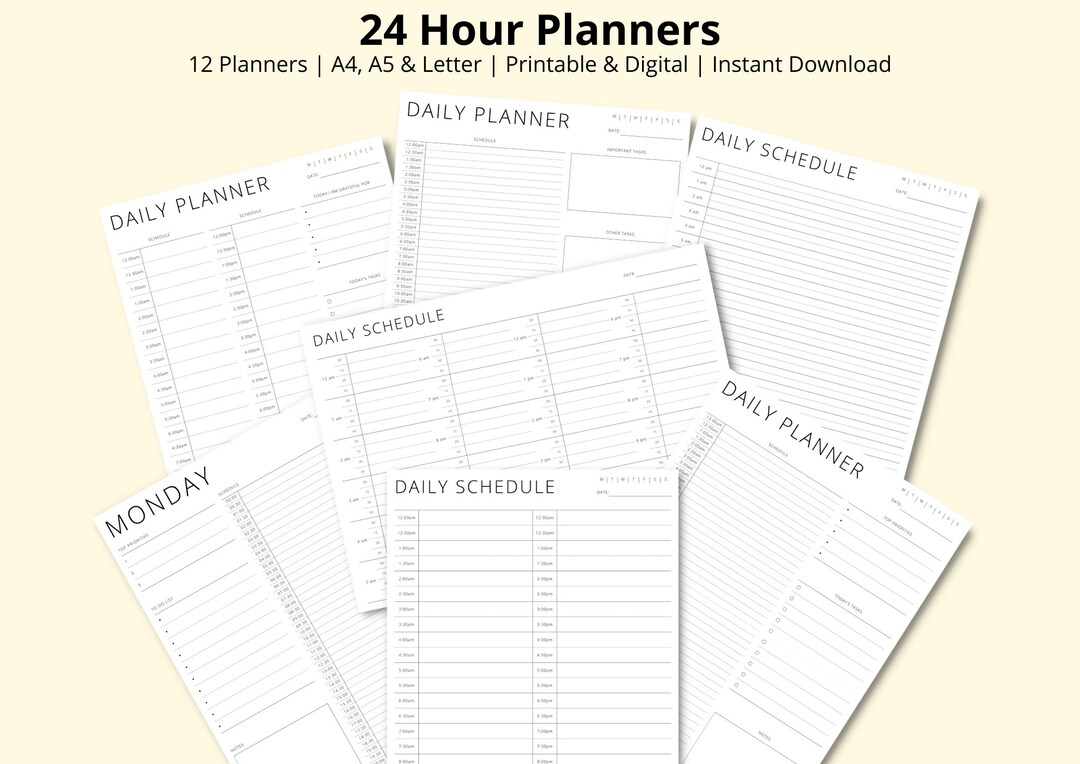 24 Hour Planners, Daily & Weekly Time Blocking Pdfs, Schedule Templates ...