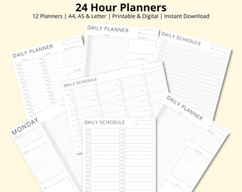 24 Hour Planners, Daily & Weekly Time Blocking PDFs, Schedule Templates, To Do List, Productivity Planners, Printable/Digital, A4/A5/Letter