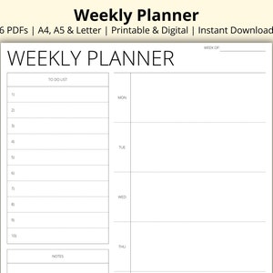 Planificador semanal, Planificador de 7 días, Semana de un vistazo, Resumen semanal, Horario sin fecha, Planificador de productividad, Imprimible/Digital, A4/A5/Carta