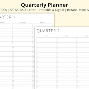 Quarterly Planner, Yearly Overview, Year at a Glance, Calendar Template, Annual Planner, 12 Month Planner, Printable/Digital,A3/A4/A5/Letter