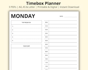 Timebox Planner, 7 Day Time Blocking, Daily Planner, 24 Hour Planner, Hourly Schedule, Productivity Planner, Printable/Digital, A4/A5/Letter
