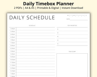 Daily Schedule Template Blank Planner Printable Timeblock Etsy