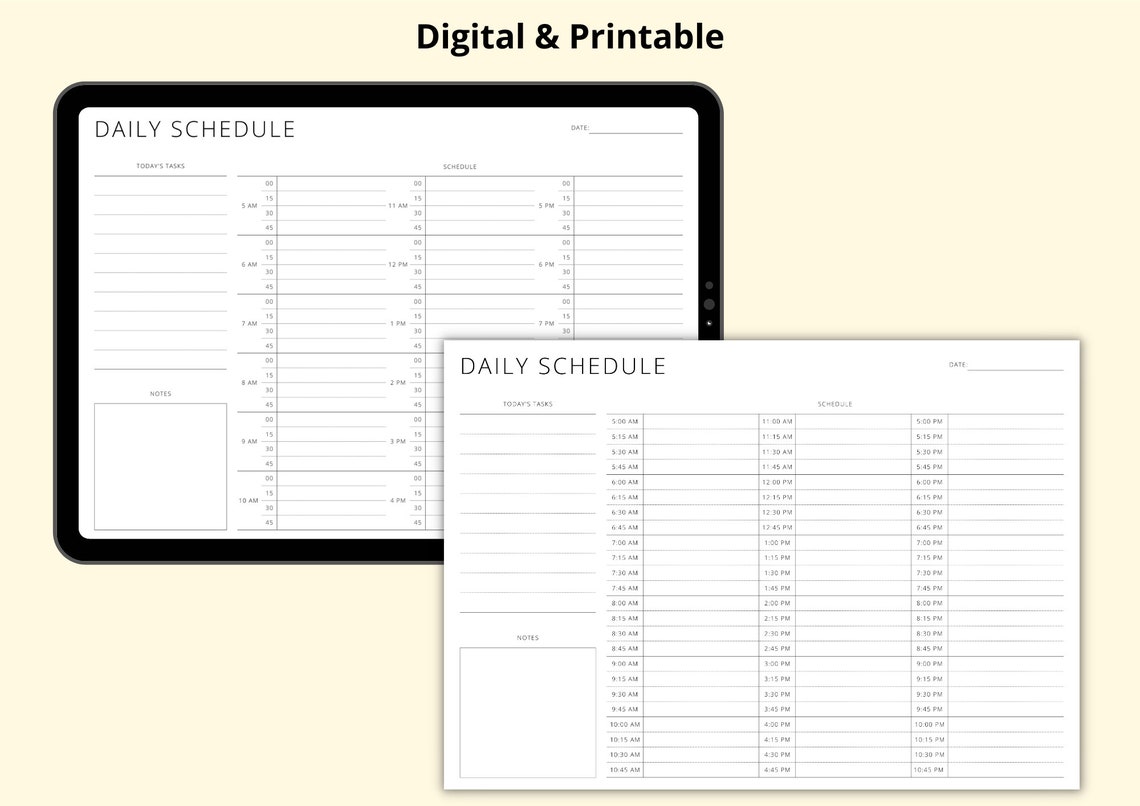 15 Minute Daily Schedule, Printable Timetable Sheet, Day Planner ...