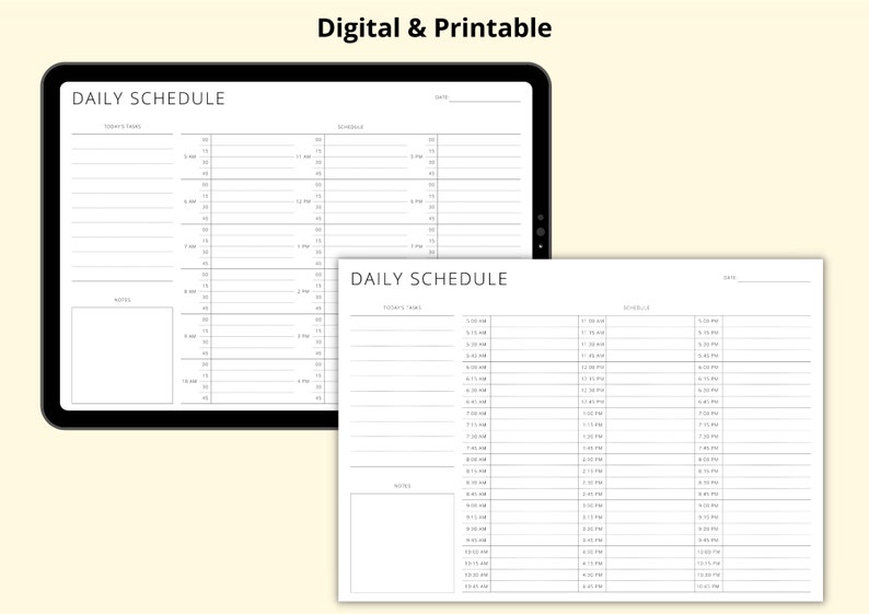 15 Minute Daily Schedule, Printable Timetable Sheet, Day Planner ...
