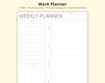 Work Planner, 5 Day Schedule, Office Planner, Work From Home Planner, Weekly Agenda, Productivity Planner, Printable/Digital, A4/A5/Letter