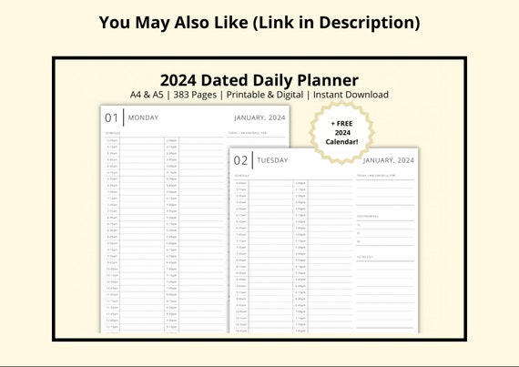 2024 Daily Planner Kit to Print Including Annual and Monthly Calendar,  Daily Planner & Other A5 and A4 Organizer Refills 