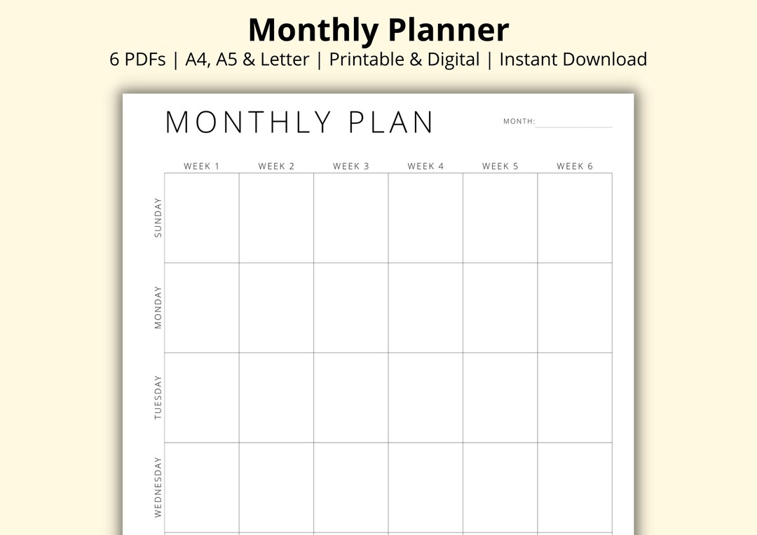Monthly Planner, Blank Calendar Pages, 12 Month Planner Template, Month ...