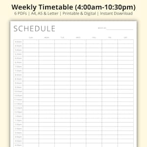 Weekly Timetable, 30 Minute Interval Planner Template, Appointment Sheet, Revision/Study Schedule Tracker, Printable/Digital, A4/A5/Letter image 1