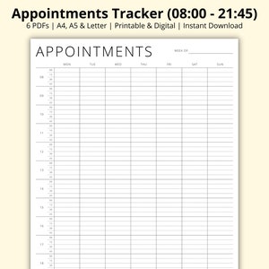 Appointments Tracker, 15 Minute Appointment Book PDF, Appointment Sheet, Beauty Salon Appointment Diary, Printable/Digital, A4/A5/Letter
