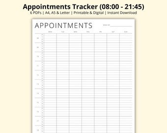 Appointments Tracker, 15 Minute Appointment Book PDF, Appointment Sheet, Beauty Salon Appointment Diary, Printable/Digital, A4/A5/Letter