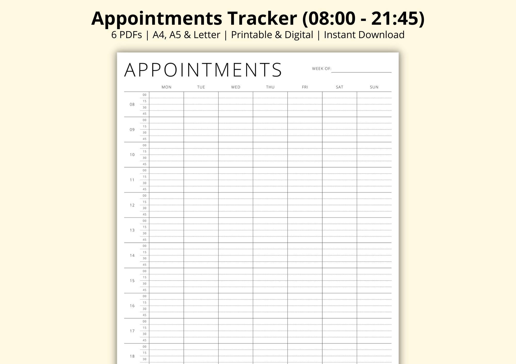 Appointments Tracker, 15 Minute Appointment Book PDF, Appointment Sheet