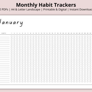 Rastreador de hábitos mensais, modelo de rastreador de metas, desafio de 30 dias, planilha de rastreamento de hábitos de 12 meses, planejador de rotina, para impressão/digital, A4/carta