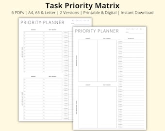 Task Priority Matrix, Decision Matrix, Eisenhower Matrix, Action Planner, Daily Time Blocking Planner PDF, Printable/Digital, A4/A5/Letter