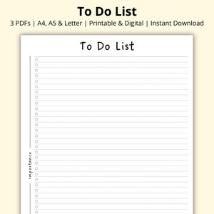 To Do List, Task Priority Planner, Action Planner, Simple Checklist PDF, Task Management, Project Organiser, Printable/Digital, A4/A5/Letter