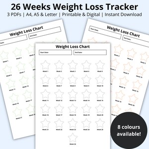 26 weken gewichtsverliesgrafiek, fitnessplanner invoegen, wekelijkse weging, doelreistracker, afslankreis, afdrukbaar/digitaal, A4/A5/Letter