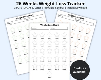 26 Week Weight Loss Chart, Fitness Planner Insert, Weekly Weigh In, Goal Journey Tracker, Slimming Journey, Printable/Digital, A4/A5/Letter