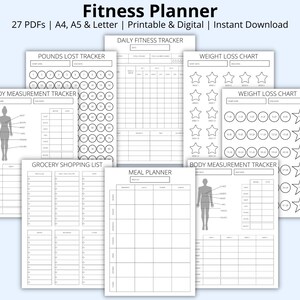 Fitness Planner Bundle, Workout & Fitness Journal, Weight Loss Charts, Meal Planning, Health Goal Tracker, Printable/Digital, A4/A5/Letter