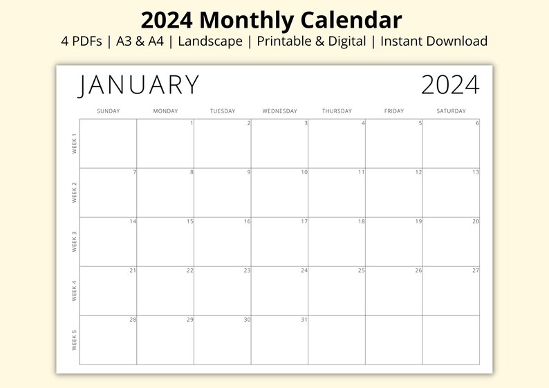 2024 Monthly Calendar 2024 Planner Month at a Glance Etsy UK