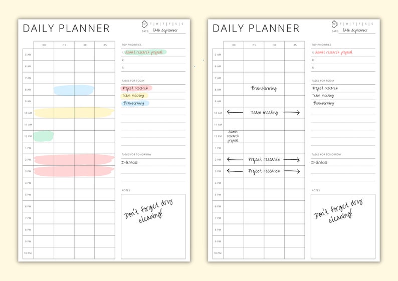 15 Minute Planner, Printable Daily Planner, Time Blocking, Day Schedule ...