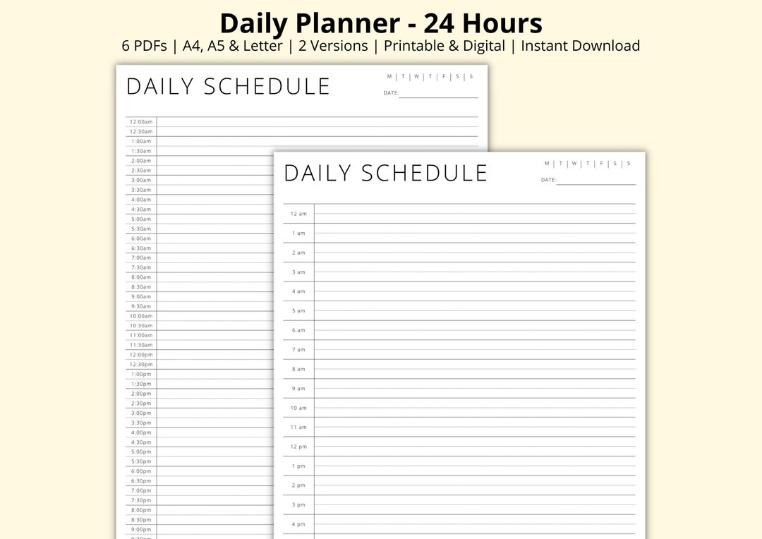 Daily Planner, 24 Hour Planner, 30 Minute Schedule, Time Blocking PDF ...