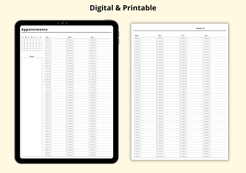 Appointment Book Printable, 20 Minute Interval Planner, Digital Appointment Sheet, Salon Appointment Diary, Weekly Schedule, A4/A5/Letter image 5