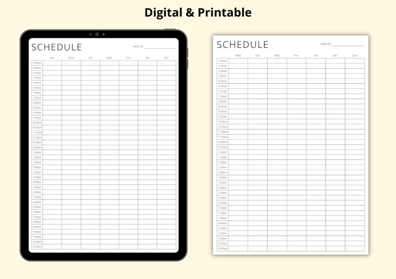 Weekly Timetable, 30 Minute Interval Planner Template, Appointment Sheet, Revision/Study Schedule Tracker, Printable/Digital, A4/A5/Letter image 4