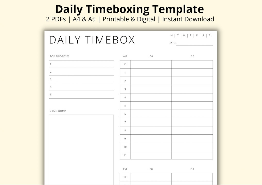 daily-timeboxing-template-timebox-pdf-timeblock-planner-etsy
