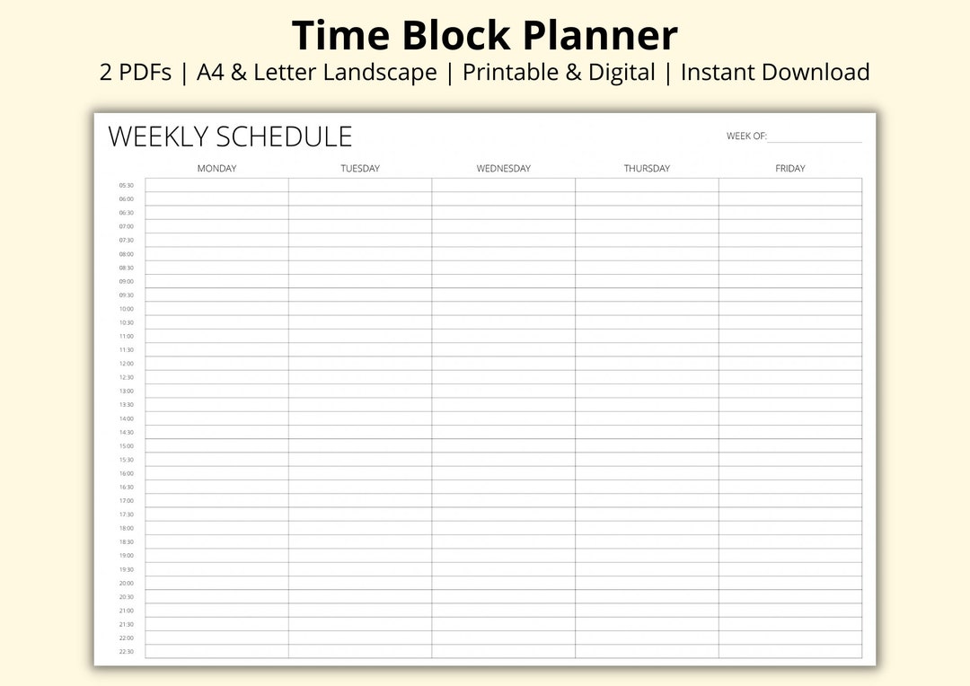 time-block-planner-printable-weekly-planner-template-5-day-etsy