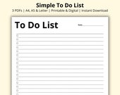 Simple To Do List, Daily Tasks List Template, Day Planner, Blank Daily Checklist PDF, Productivity Planner, Printable/Digital, A4/A5/Letter