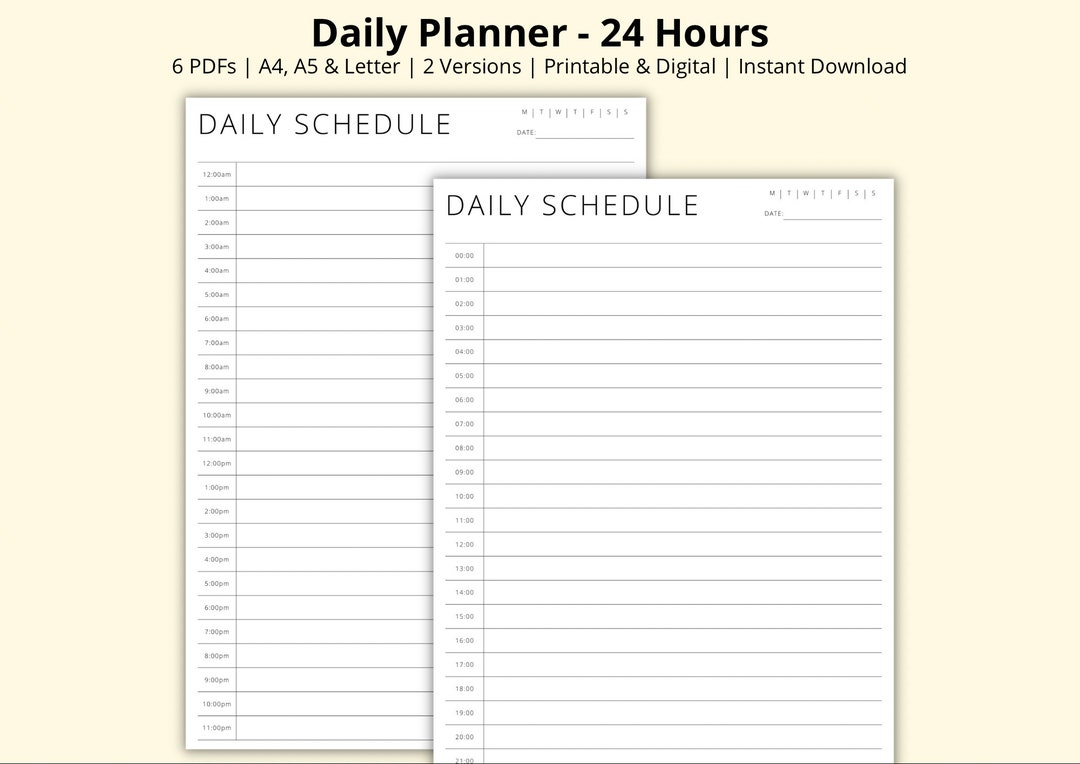 Daily Planner 24 Hour Planner 60 Minute Schedule Time Blocking PDF Daily Planner 24 Hour Planner 60 Minute Schedule Time Blocking PDF
