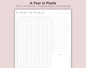 Ein Jahr in Pixeln, PDF, Stimmungs-Tracker, Stimmungstracker, Stimmungstracker, Blanko-Tracker, bedruckbar/digital, A4/A5/Letter