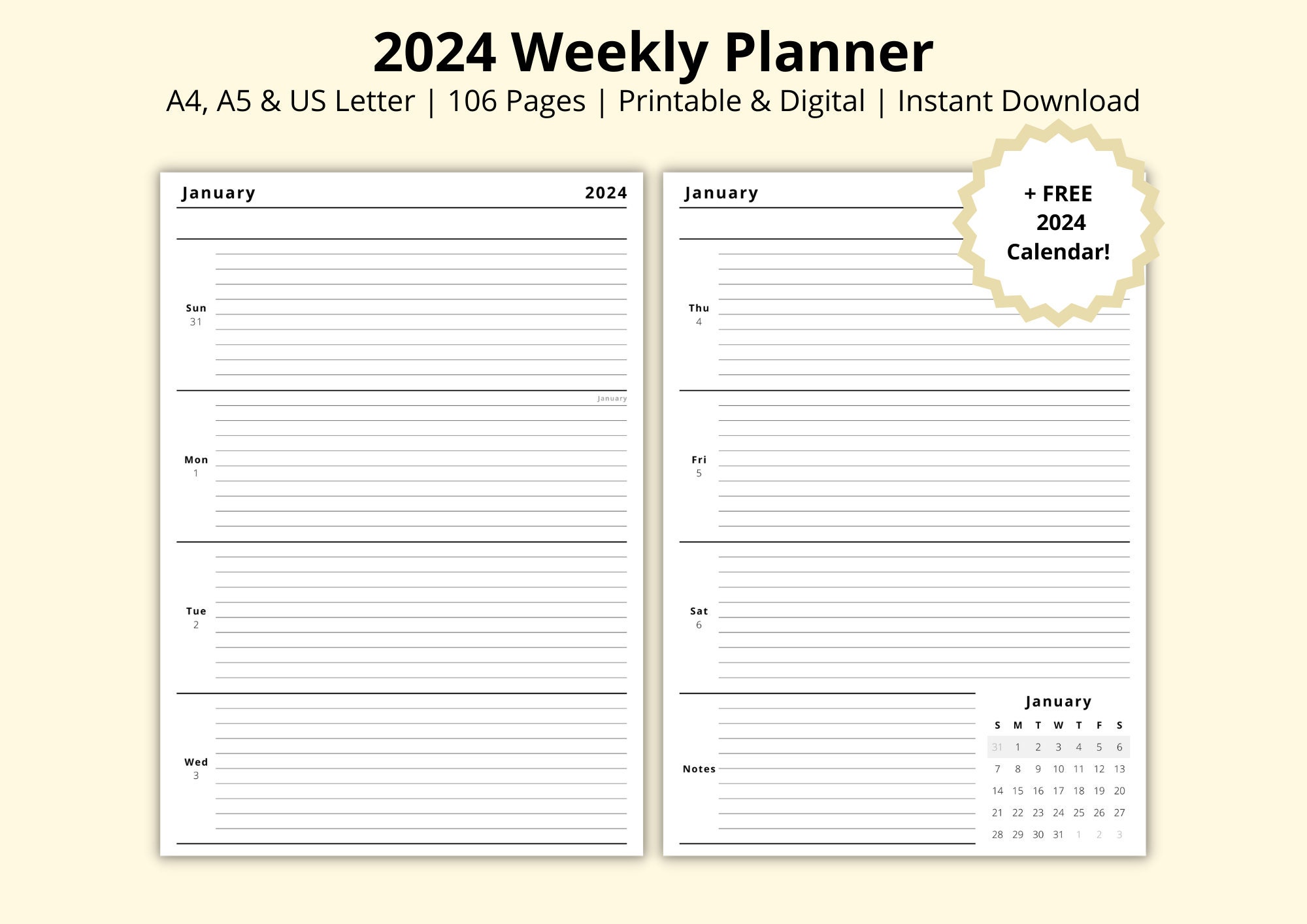 2024 Calendrier de table 1 semaine 2 pages Agenda hebdomadaire format  paysage 29,5 x 10,5 cm : : Fournitures de bureau