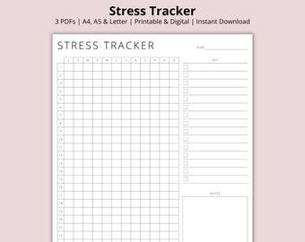Stress Tracker, Mental Health Tracker, A Year in Pixels, Daily Mood Log, Mood Journal, Blank Tracker Grid, Printable/Digital, A4/A5/Letter
