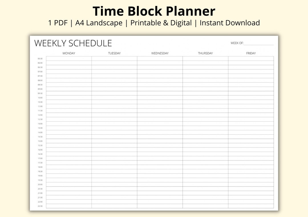 Time Block Planner Printable Weekly Planner 5 Day Planner - Etsy