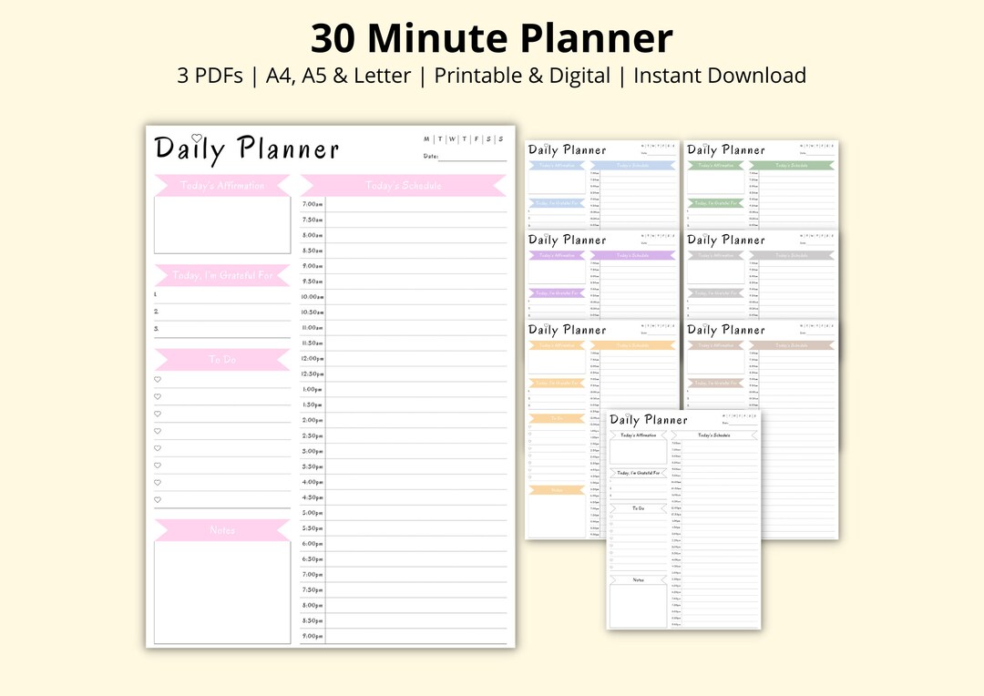 30 Minute Planner Daily Planner Time Blocking Half Hour - Etsy