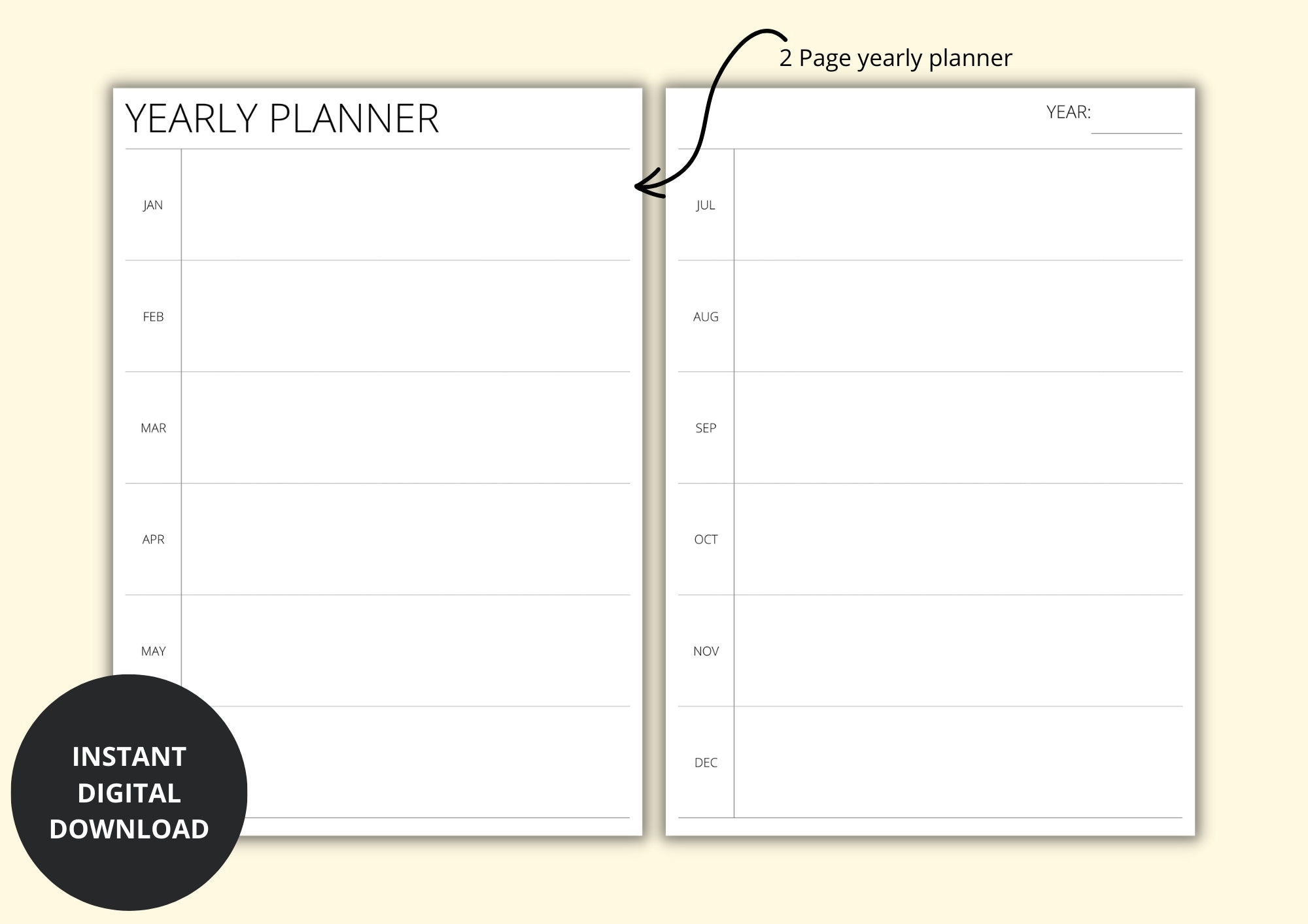 Yearly Planner, Year on Two Pages, Year at a Glance, Yearly Overview ...