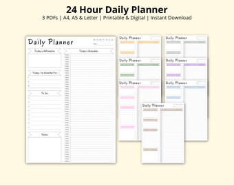 24 Hour Daily Planner, 30 Minute Interval, 24 Hour Time Blocking PDF, Half Hour Day Schedule, Daily Overview, Printable/Digital,A4/A5/Letter