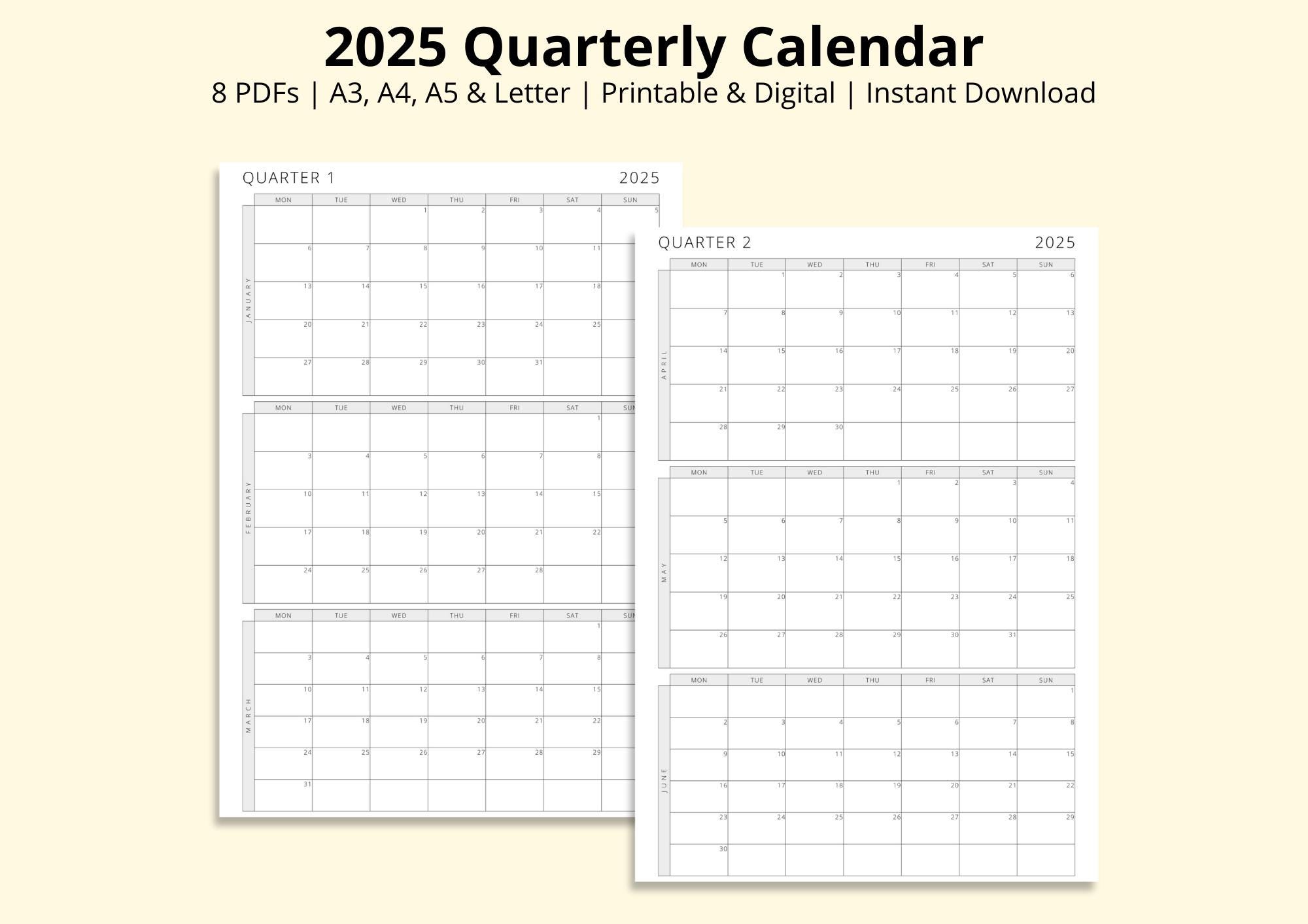 2025 Quarterly Calendar, 3 Months per Page, 2025 Monthly Calendar, Monthly Overview, Yearly Planner, Printable/digital PDF, A3/a4/a5/letter - Etsy 2025-quarterly-calendar-3-months-per-page-2025-monthly-calendar-monthly-overview-yearly-planner-printable-digital-pdf-a3-a4-a5-letter-etsy