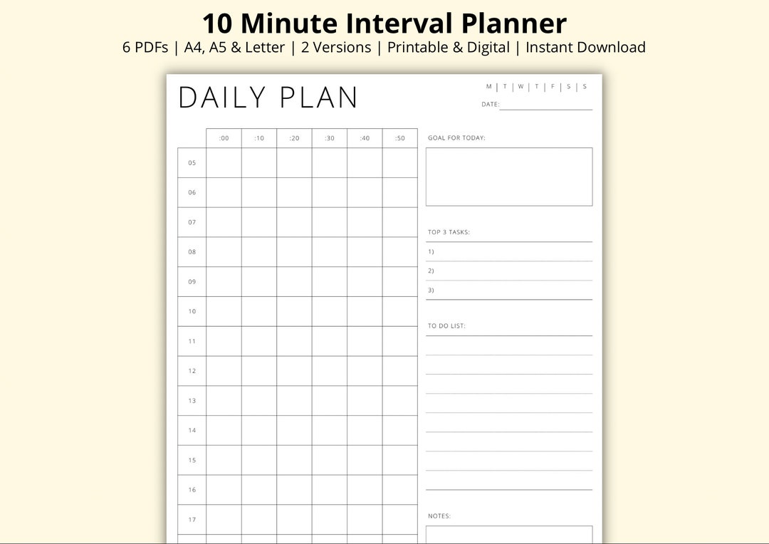 10-minute-interval-planner-hourly-schedule-template-time-block-pdf-daily-overview-productivity-planner-printable-digital-a4-a5-letter-etsy