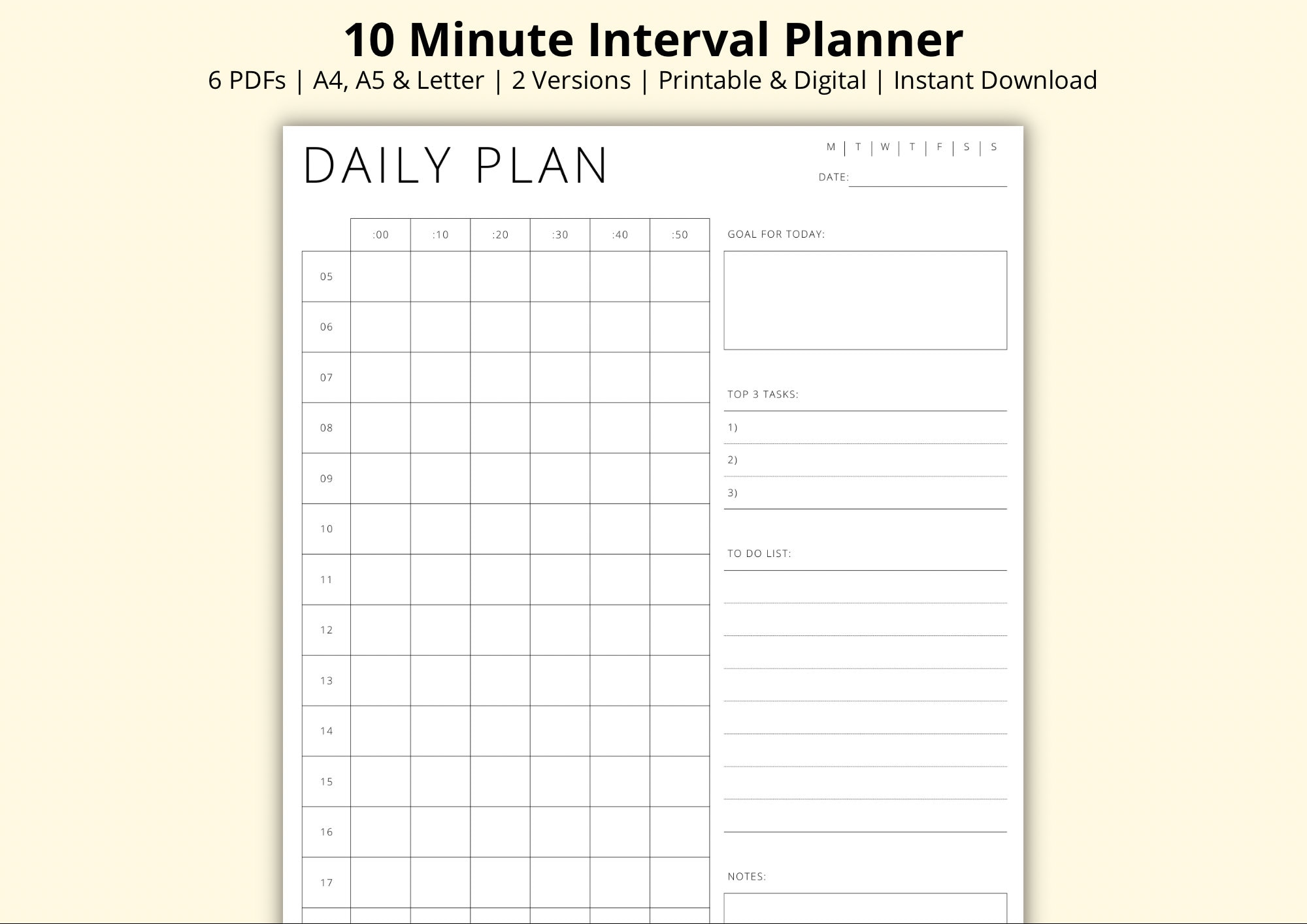 10-minute-interval-planner-hourly-schedule-template-time-block-pdf-daily-overview-productivity-planner-printable-digital-a4-a5-letter-etsy