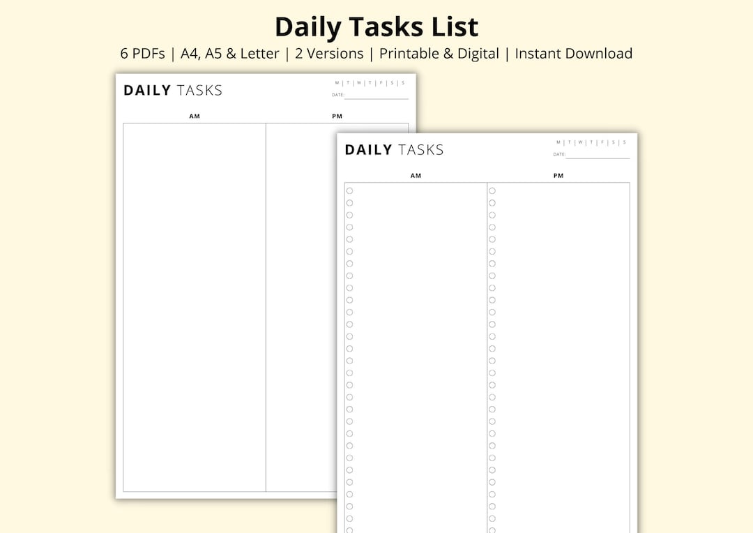 Daily Tasks List, Daily Planner, to Do List Template, Routine Planner ...