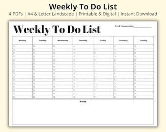 Weekly To Do List, Weekly Tasks List PDF, 7 Day Week Planner, Productivity Planner, Printable/Digital, A4/Letter