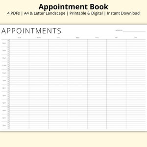 Appointment Book, 15 Minute Interval Planner, Weekly Appointment Reminder, 7 Day Timetable, Week at a Glance, Printable/Digital, A4/Letter