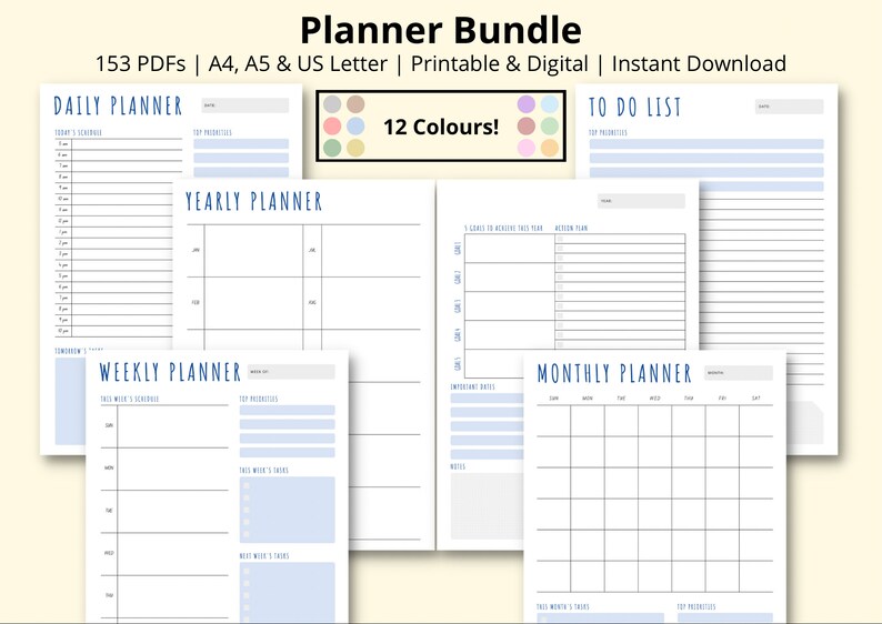 Planner Bundle - Daily Weekly Monthly and Yearly Planners, to Do Lists ...