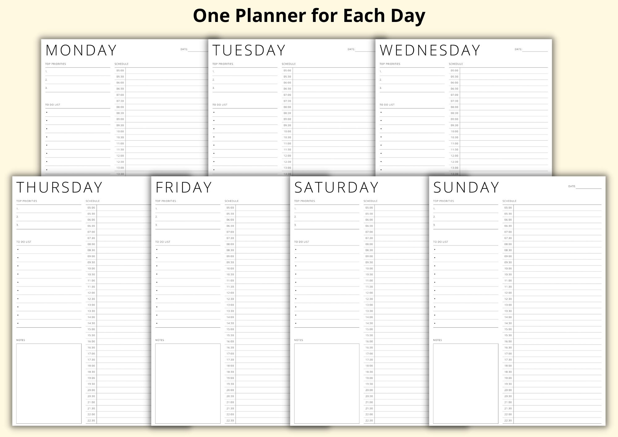 Daily Time Block Planner, 7 Day Planner Template, 30 Minute Day ...
