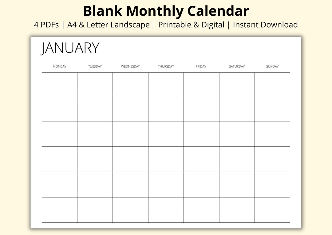 Blank Monthly Calendar Template, 12 Month Calendar Pages, Month at a ...