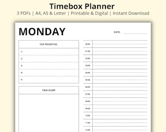 Timebox Planner, 7 Day Time Blocking, Daily Planner, 24 Hour Planner, Half Hourly Schedule, Time Management, Printable/Digital, A4/A5/Letter
